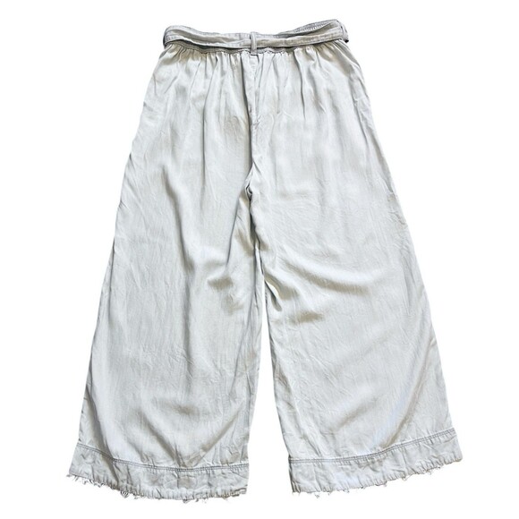 Anthropologie CLOTH & STONE Blue Wide Leg Crop Pants Tie Waist Pockets Fringe M - Picture 2 of 4